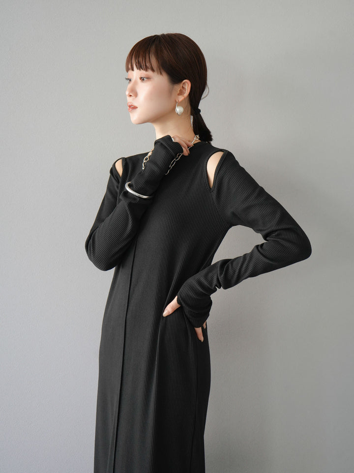 [SET] 鏤空羅紋長袖洋裝+可選配件套裝（2套）