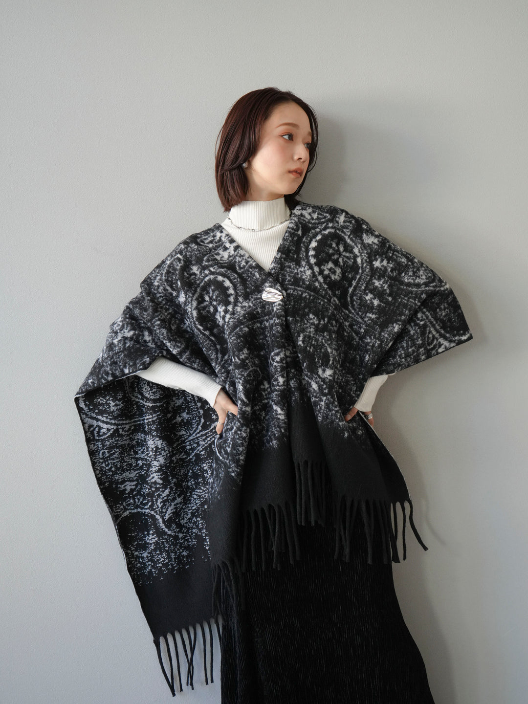[SET]アブストラクト柄ストールポンチョ+選べるアクセセット(2set)