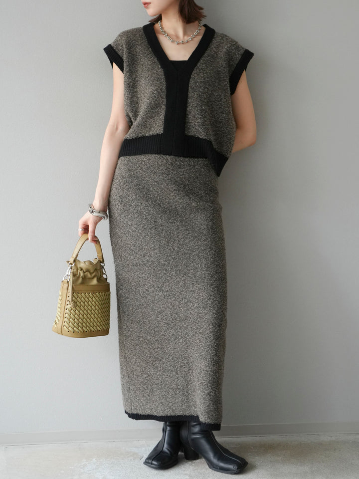 [予約]ブークレバイカラータイトニットスカート/チャコール