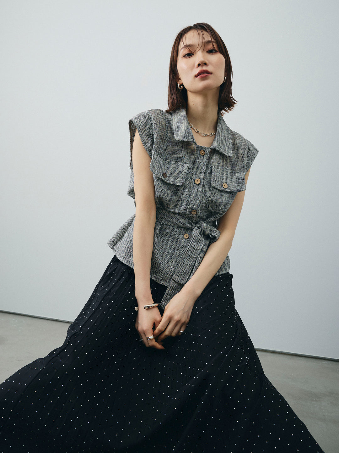 [SET]ミックスヤーンメッシュブラウス+ミックスヤーンメッシュブラウス(2set)