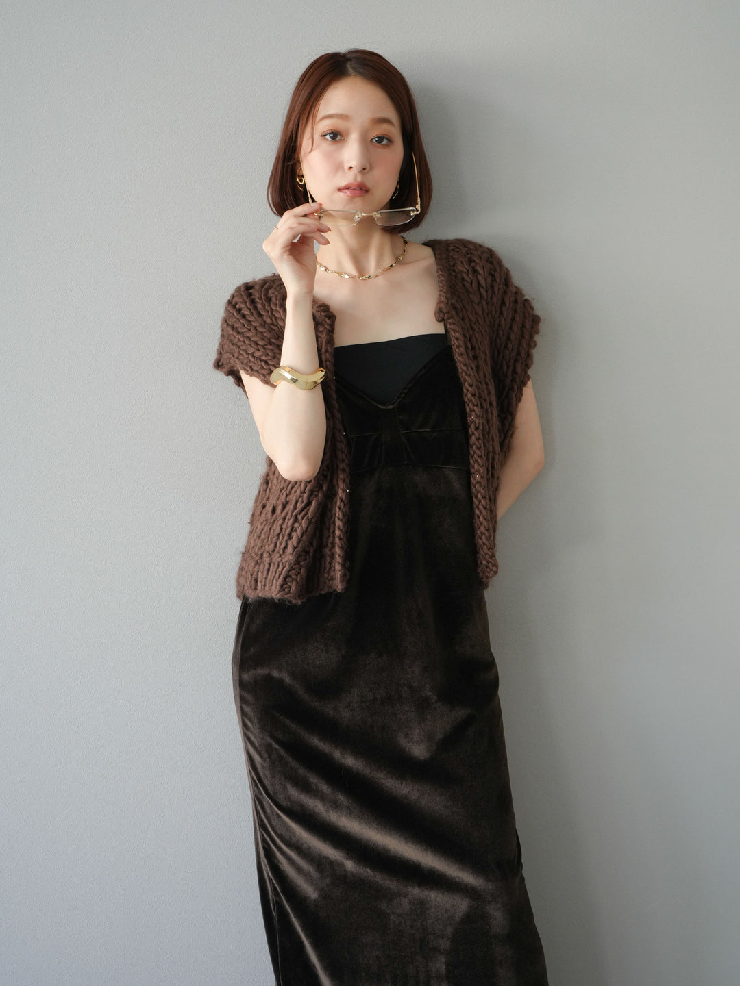 [予約]ハンドニットローピングベスト/ブラウン