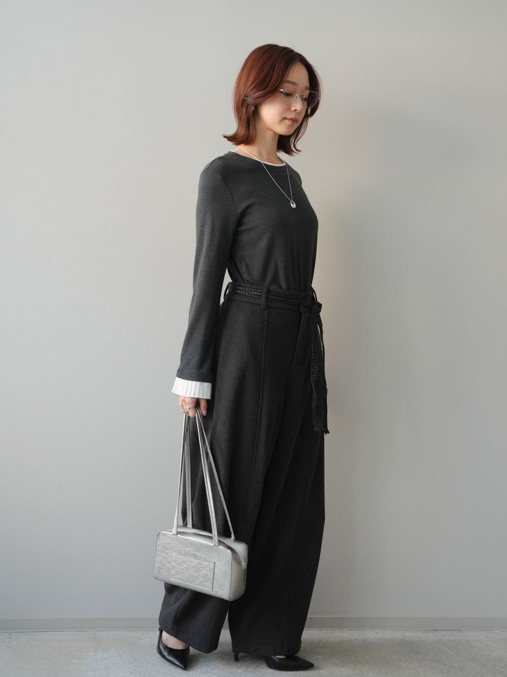 [予約]ベルト付裏起毛センターシームカーブパンツ/charcoal