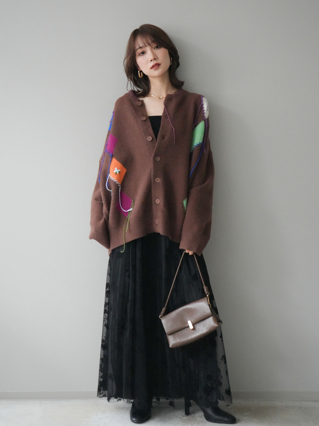 [予約]フラワーフロッキーチュールプリーツスカート/black