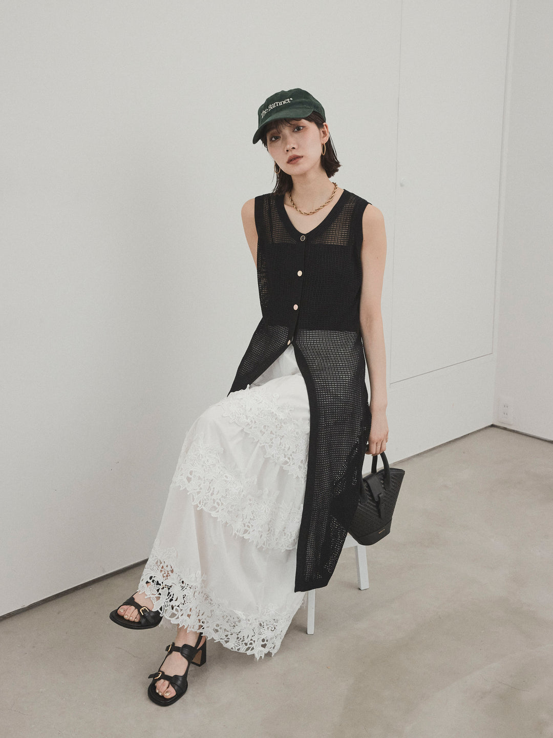 [SET]アソートボタンニットロングジレ+スカラップレースロングスカート(2set)