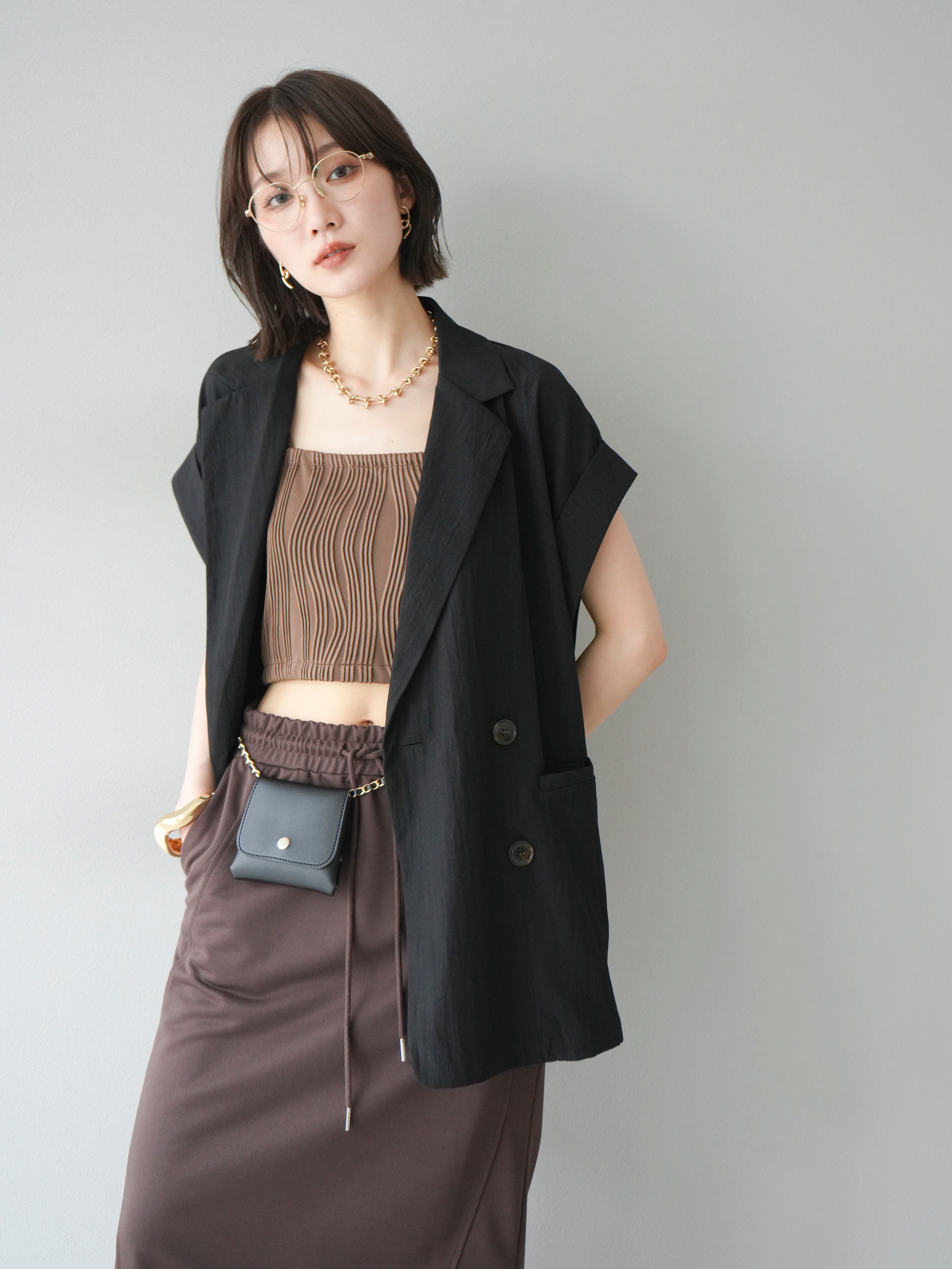 予約]ウェーブパイピングカップ付ベアキャミソール/ブラウン – Lumier