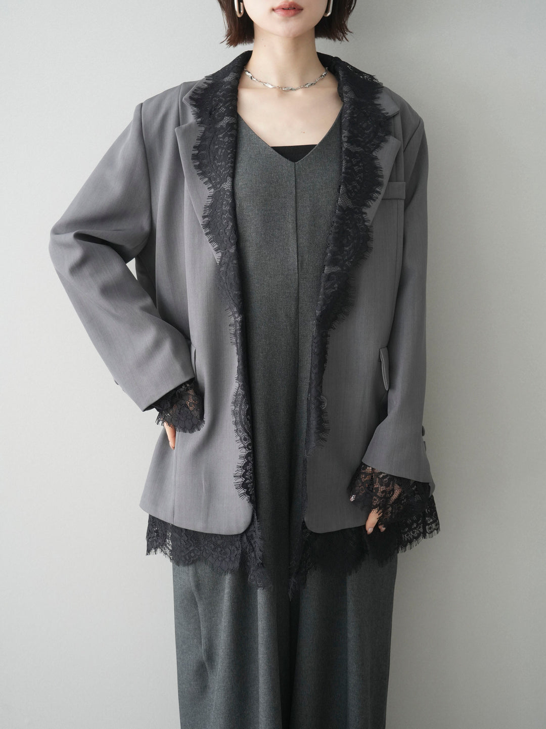 [予約]レースドッキングオーバージャケット/gray