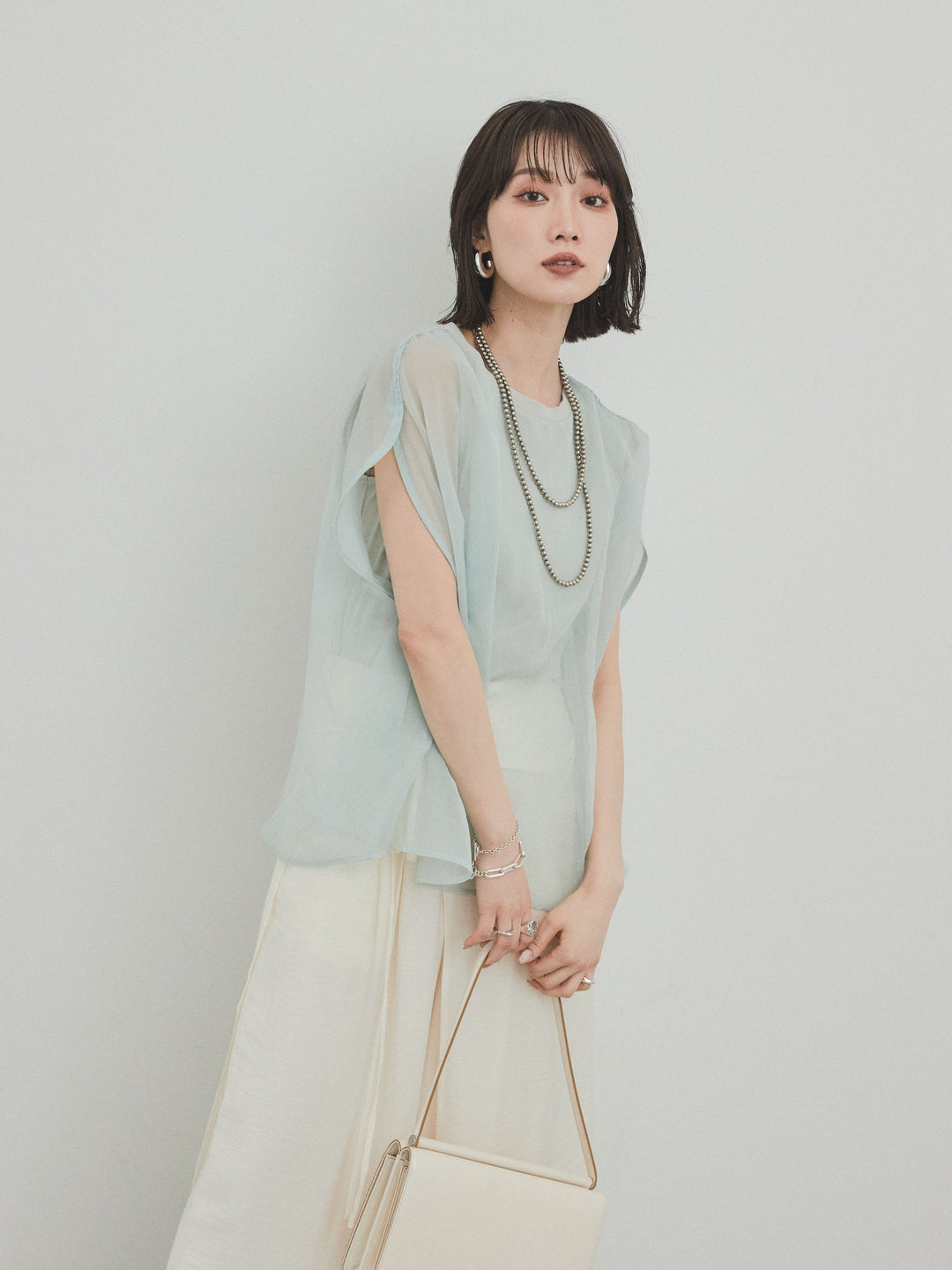 [予約]コンパクトスムースシアーレイヤードトップス/ミント