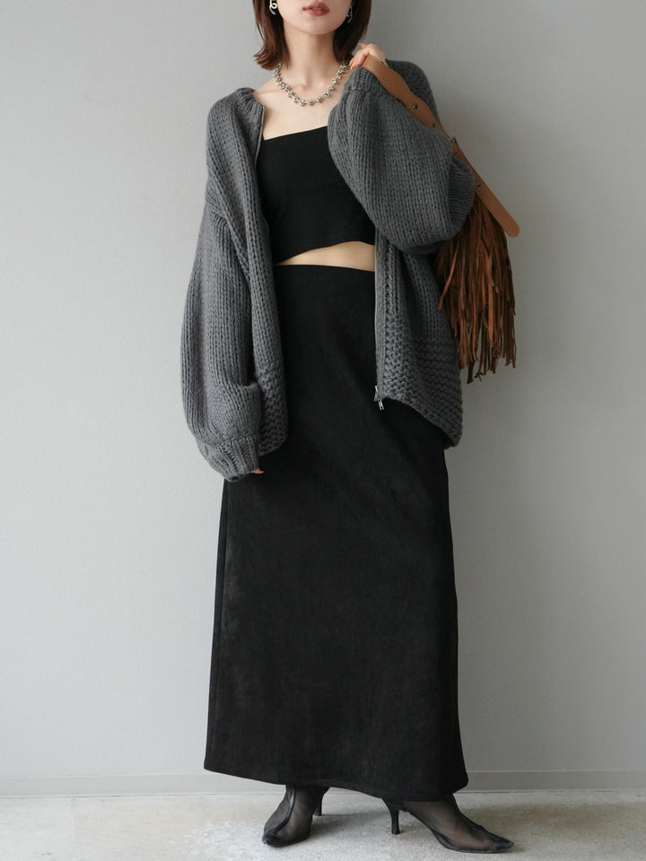 [予約]ロービングケーブルオーバーZIPニットカーディガン/チャコール