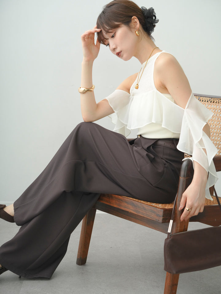 [SET]シフォンフリルドッキングノースリニットトップス+シフォンフリルドッキングノースリニットトップス(2set)