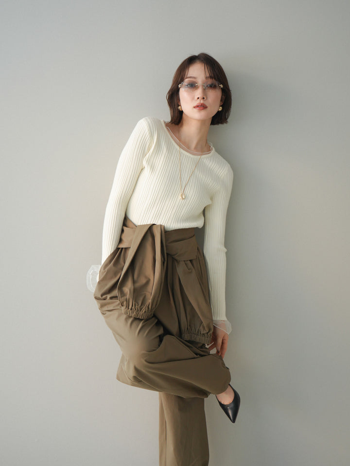 [予約]チュールレイヤードリブニットトップス/ivory