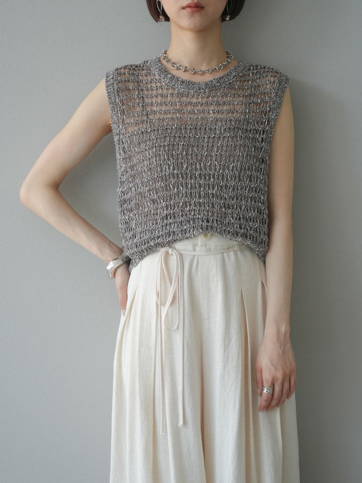 [預購] 混紗鏤空針織背心/棕色