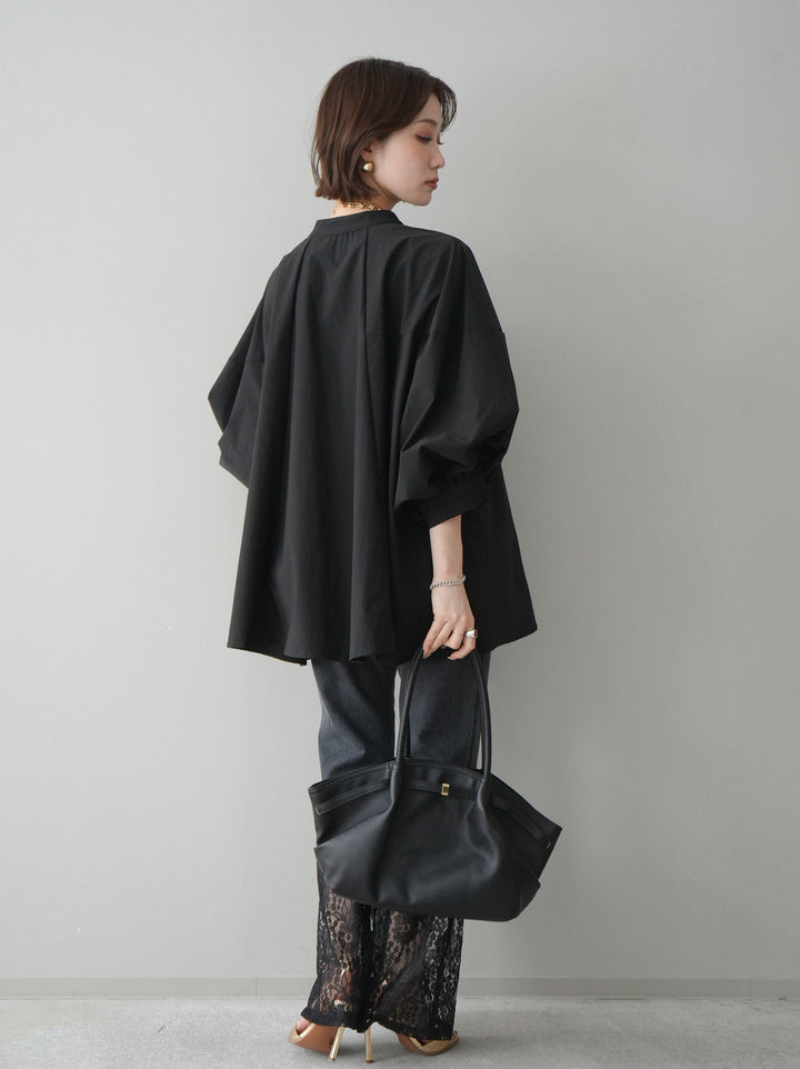 [予約]レース切替フレアデニムパンツ/black