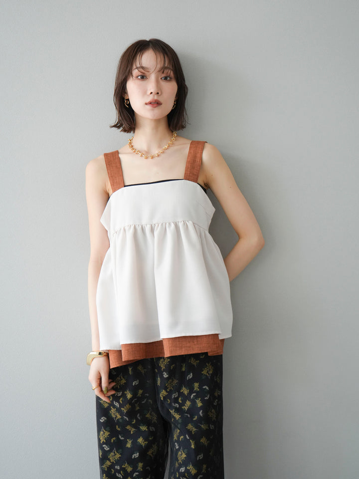 [SET]リネンライク配色フレアタンクトップ+選べるアクセセット(2set)