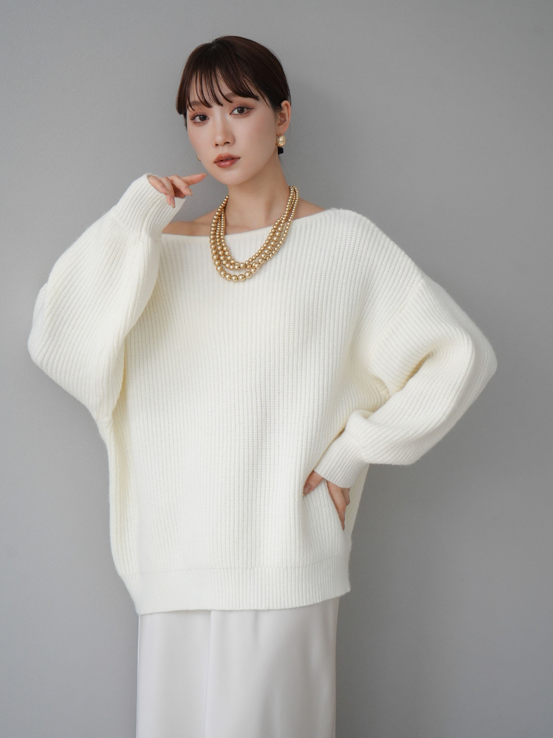 予約]アルパカタッチオフショルオーバーニットプルオーバー/オフ – Lumier