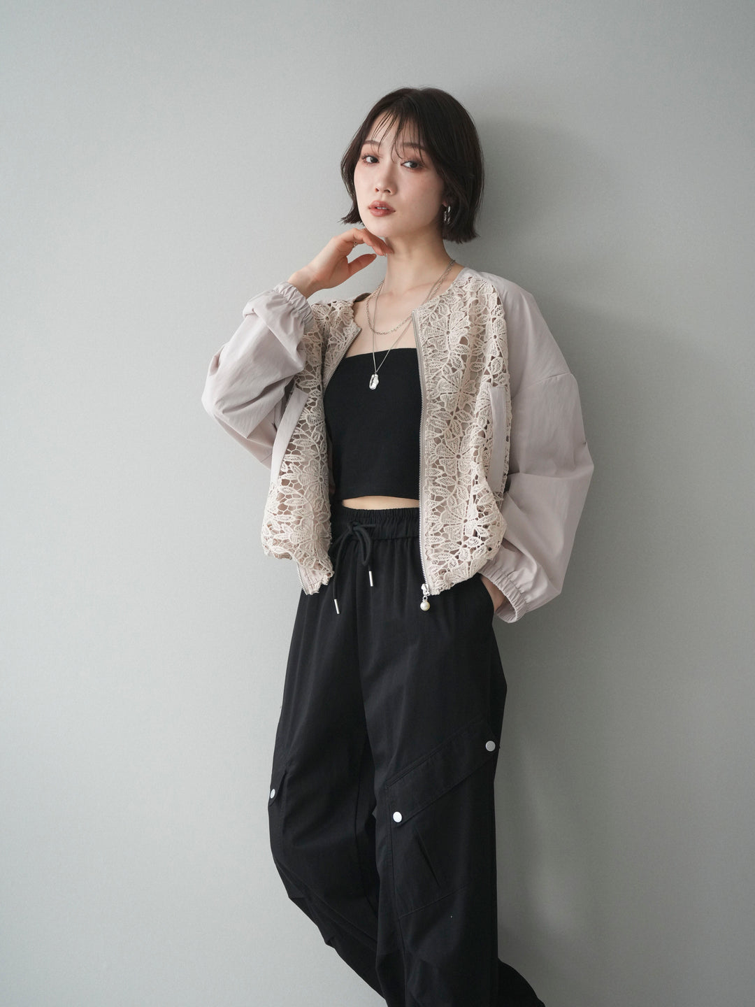 [SET]レースドッキングブルゾン+選べるアクセセット(2set)