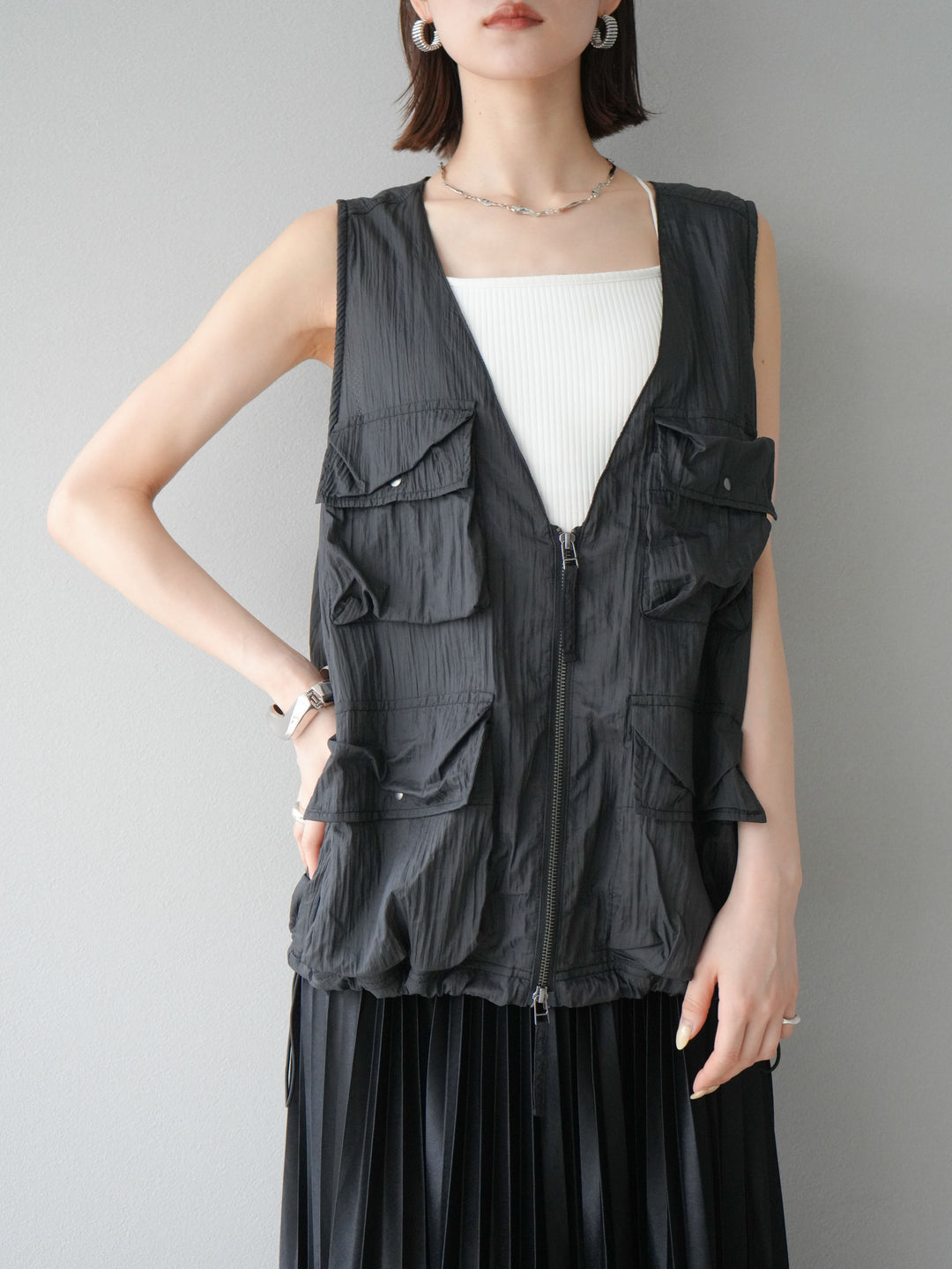 [予約]ナイロンBIGポケットシアーベスト/チャコール