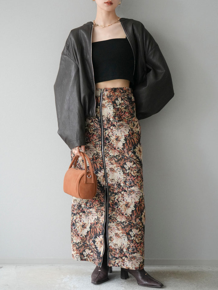 [予約]ゴブランフロントジップタイトスカート/ベージュ