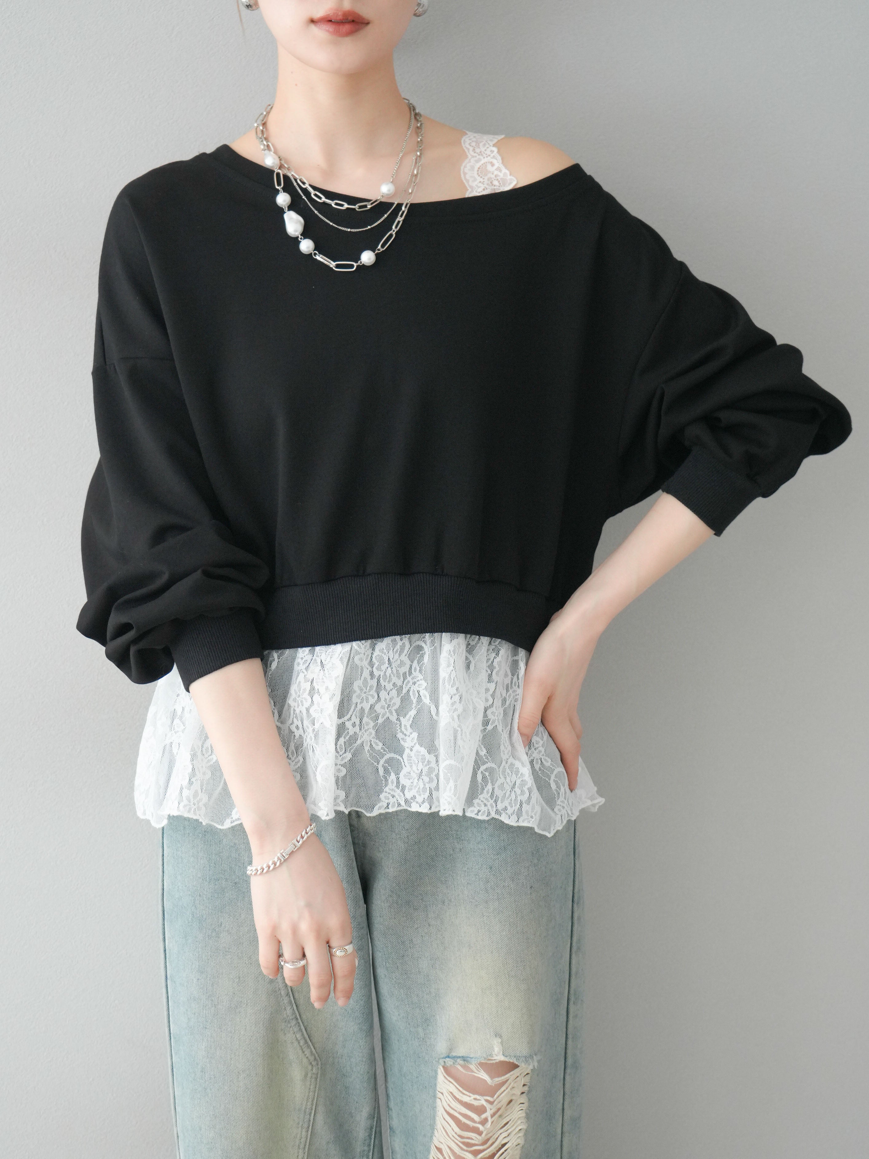 SET]レースレイヤードライトポンチブルオーバー＆パンツSET UP