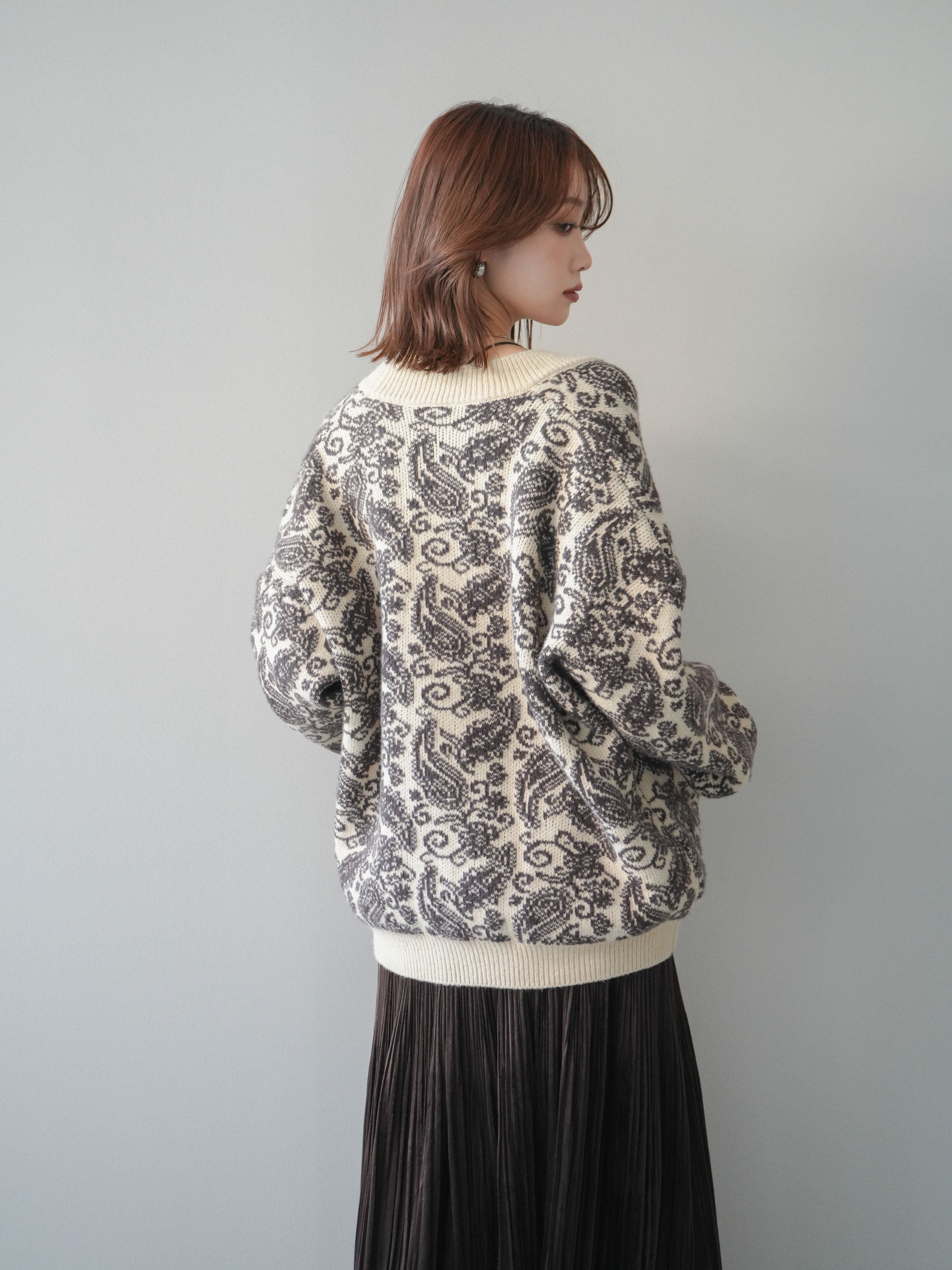 予約]ペイズリー柄ニットカーディガン/brown – Lumier