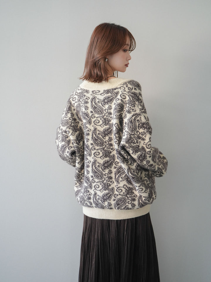 [予約]ペイズリー柄ニットカーディガン/brown