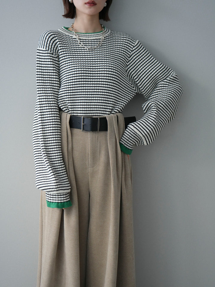 [SET]ラメ異素材ボーダーリブニットプルオーバー+ラメ異素材ボーダーリブニットプルオーバー(2set)