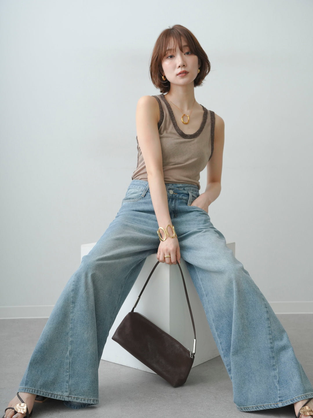 [予約]バックレースタンクトップ/brown