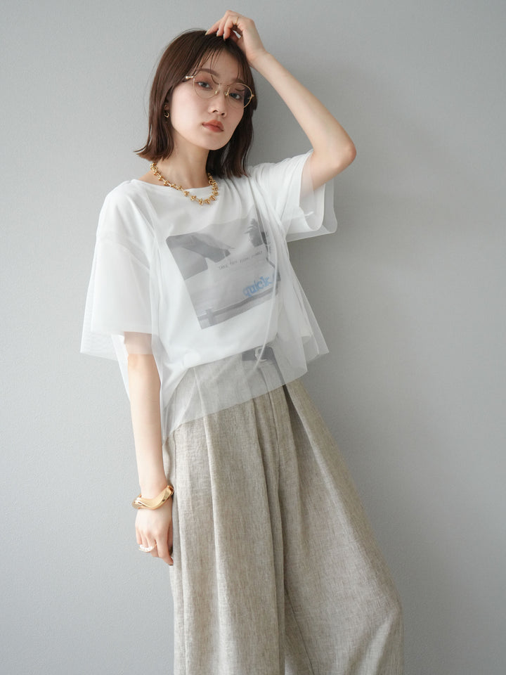 [予約]チュールドッキングフォトTシャツ/オフホワイト×ブルー