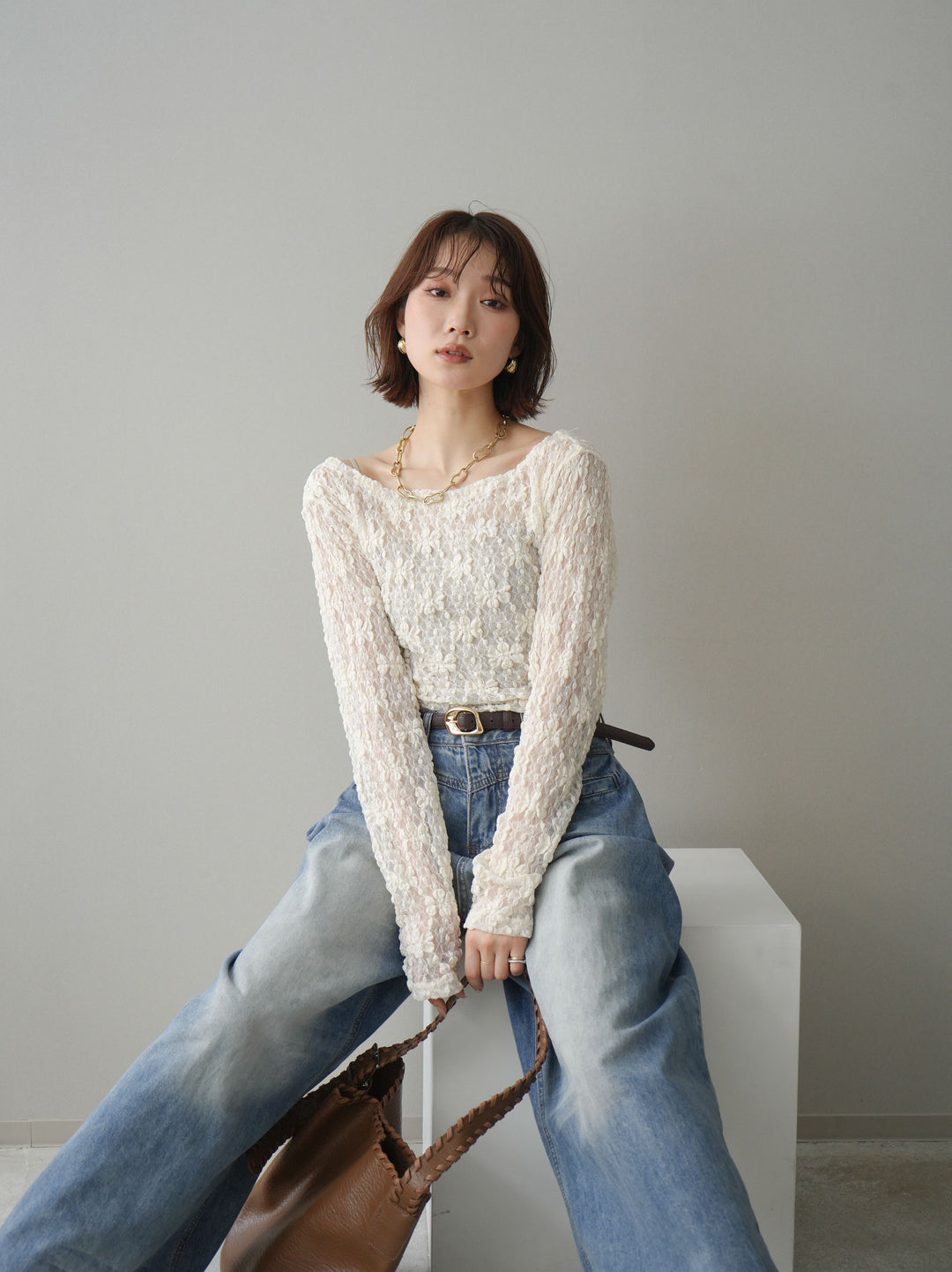 [SET]サイドギャザーレーストップス+サイドギャザーレーストップス(2set)