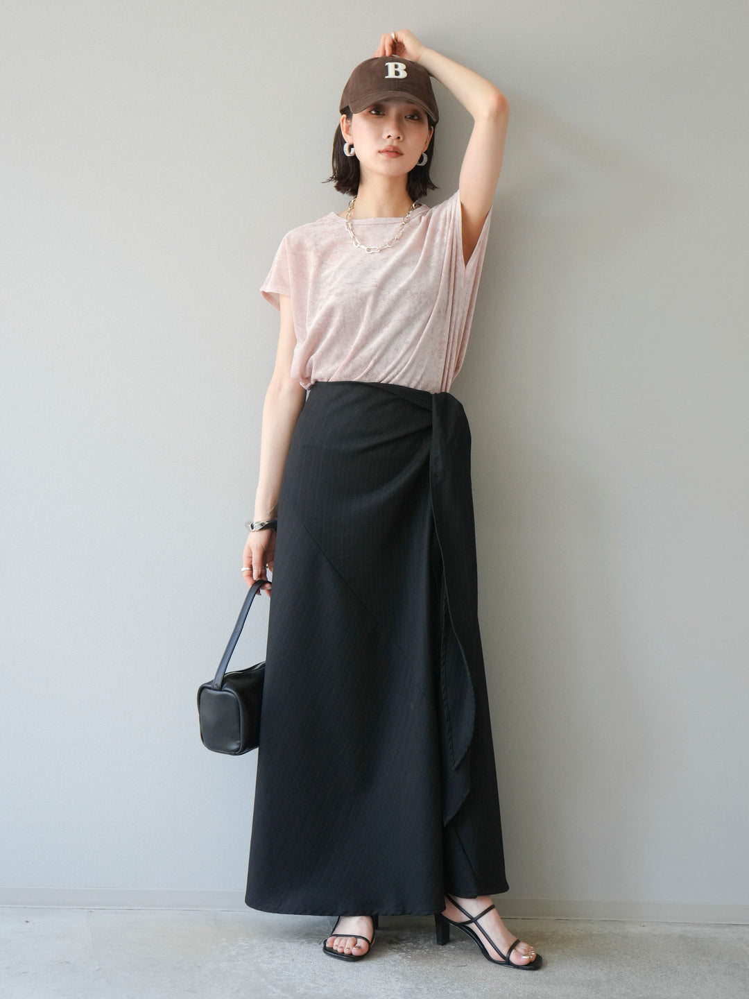 [予約]サイド巻きツイルスカート/ブラック