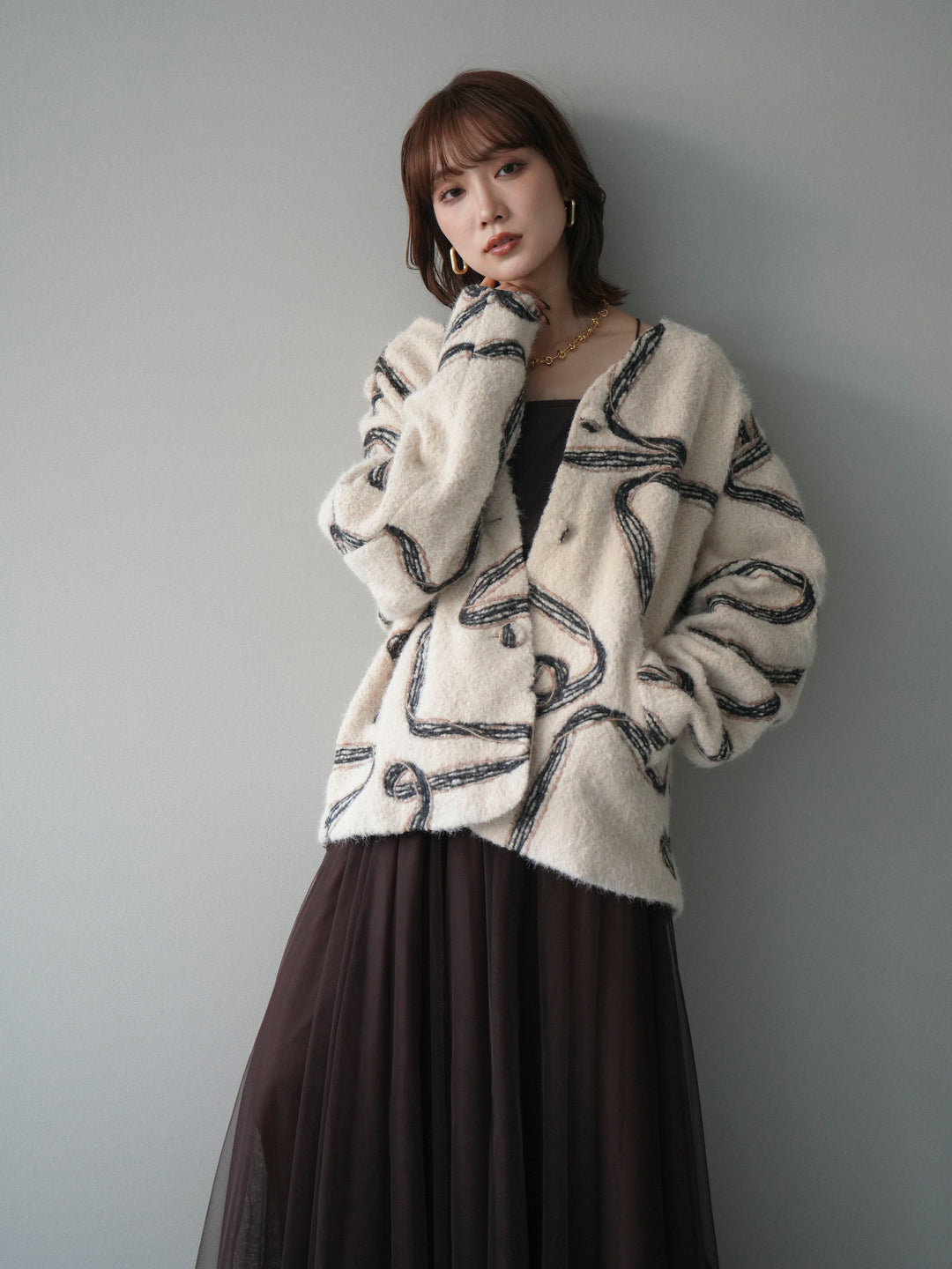 [予約]ニュアンス刺繍ブークレニットジャケット/white