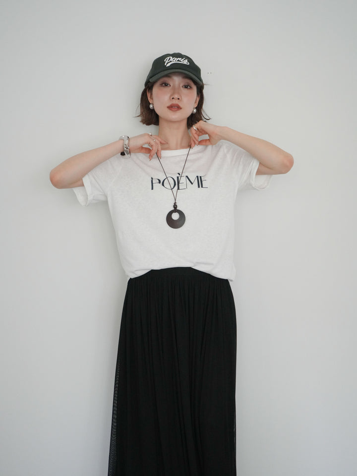 【套裝】Logo T卹配圓形項鍊+緞面滾邊薄紗喇叭裙（兩件套）