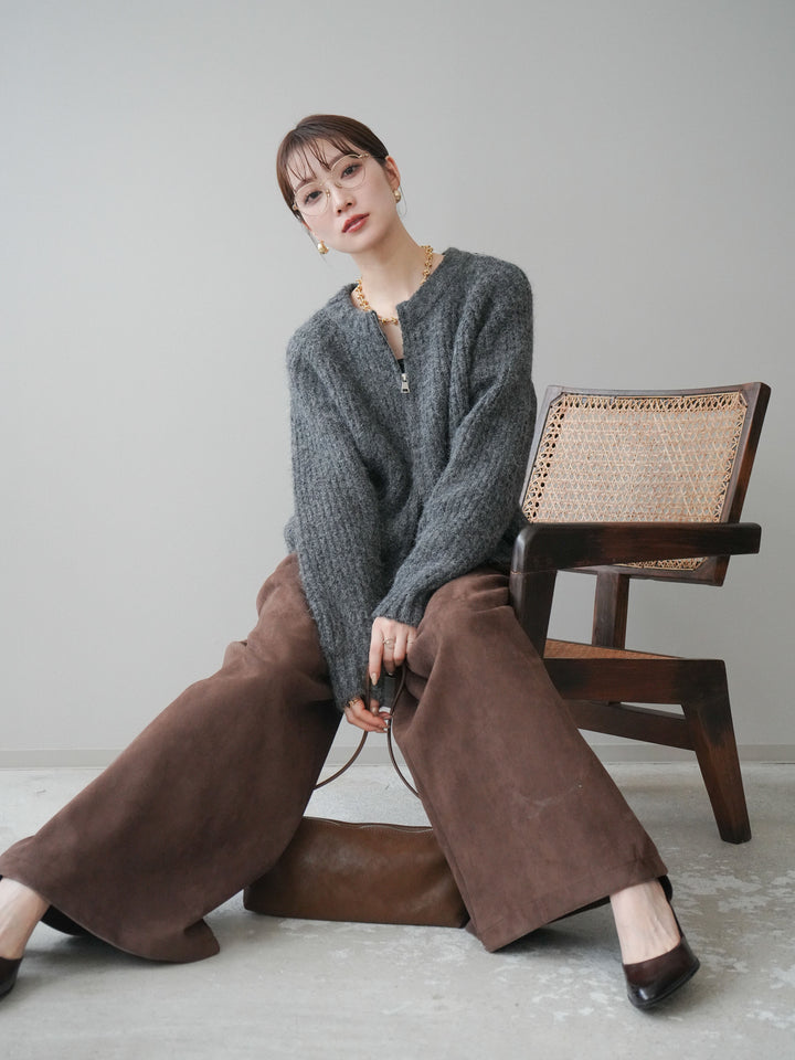 [予約]MIXヤーンモヘアタッチZIPニットカーディガン/gray