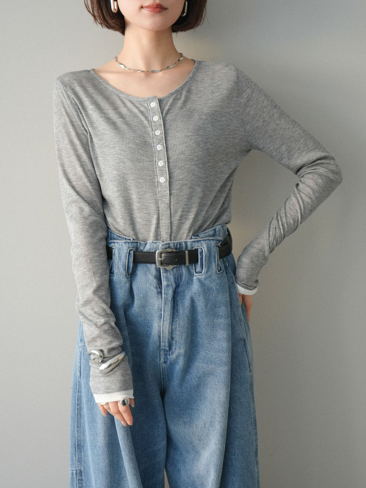 [予約]シアーリブバイカラーカーディガン/gray