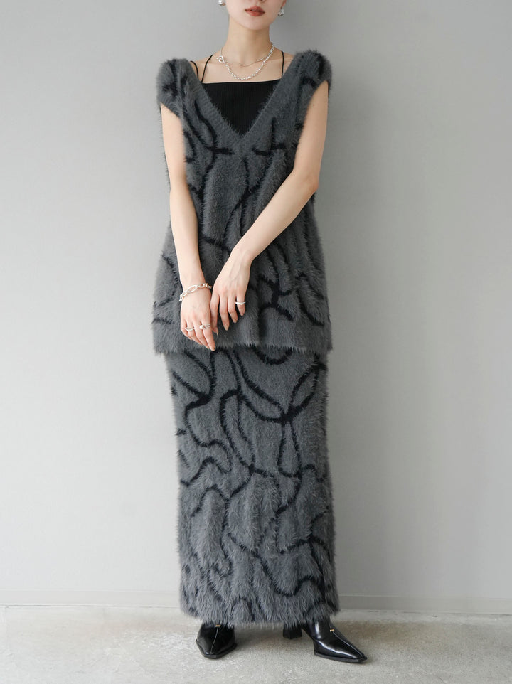 [預訂] Line 毛絨針織半身裙/炭灰