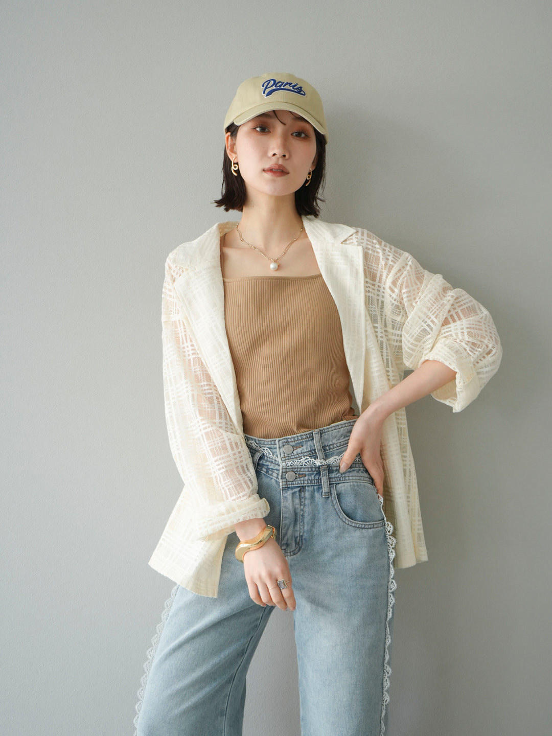[予約]Parisロゴ刺繍CAP/ベージュ