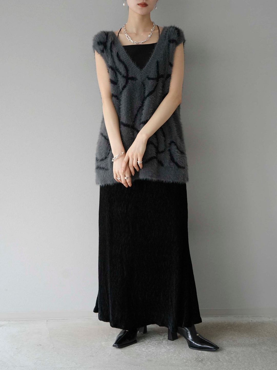 [SET]ラインシャギーニットベスト+選べるアクセセット(2set)