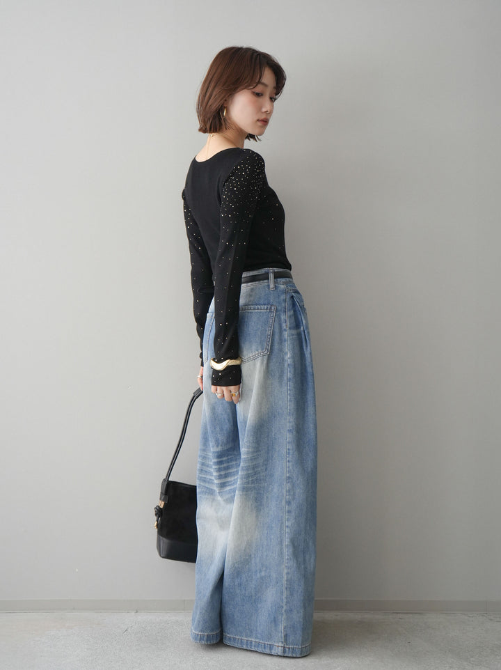 [予約]フロントポケットサイドタックワイドデニム/lightblue