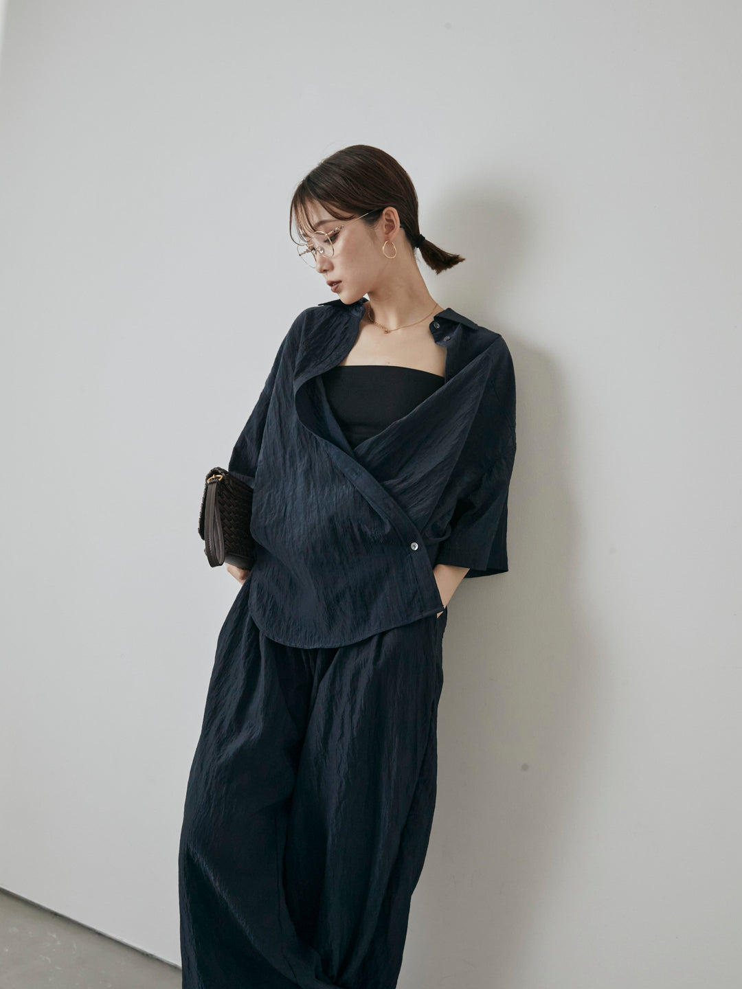 [予約]2WAYナイロンワッシャーハーフシャツ/ネイビー