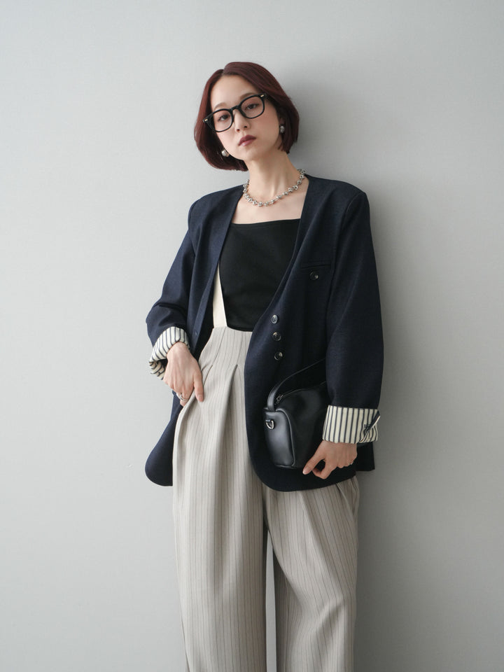 [SET]ノーカラージャケット+グログランテープストライプサロペット(2set)