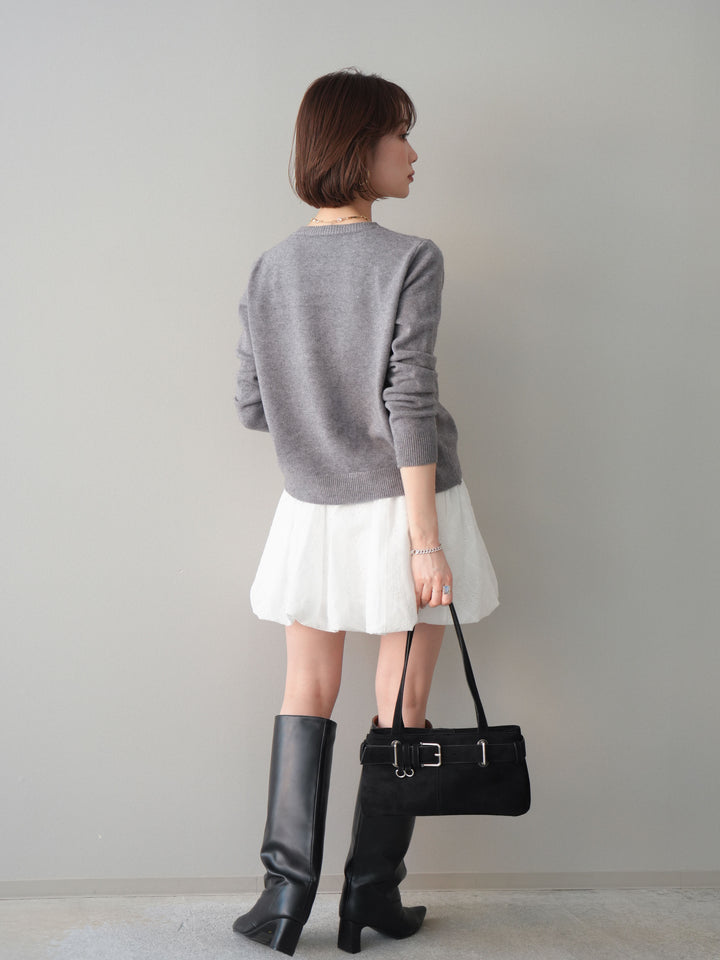 [SET]ハートボタンニットカーディガン+コットンライクレースバルーンミニスカート(2set)