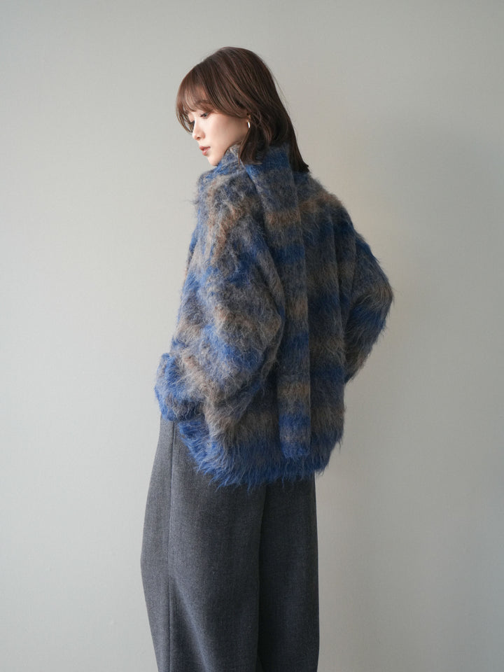 [予約]ストール付シャギーマルチボーダーニットプルオーバー/blue