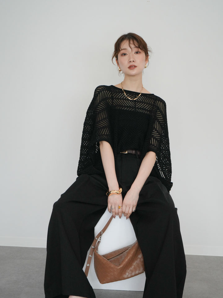 [予約]シアーポンチョニットトップス/black