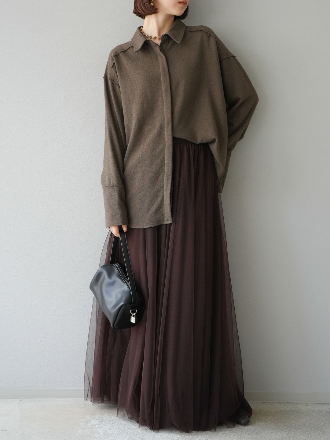 [予約]ネップオーバーシャツ/ブラウン