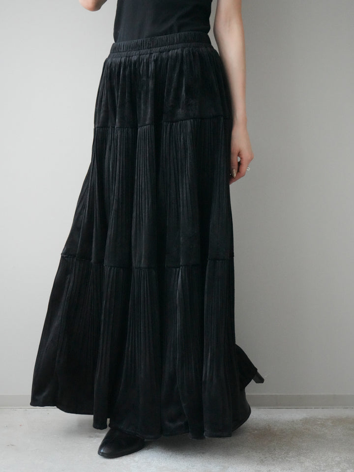 [予約]ベロアティアードワッシャースカート/black