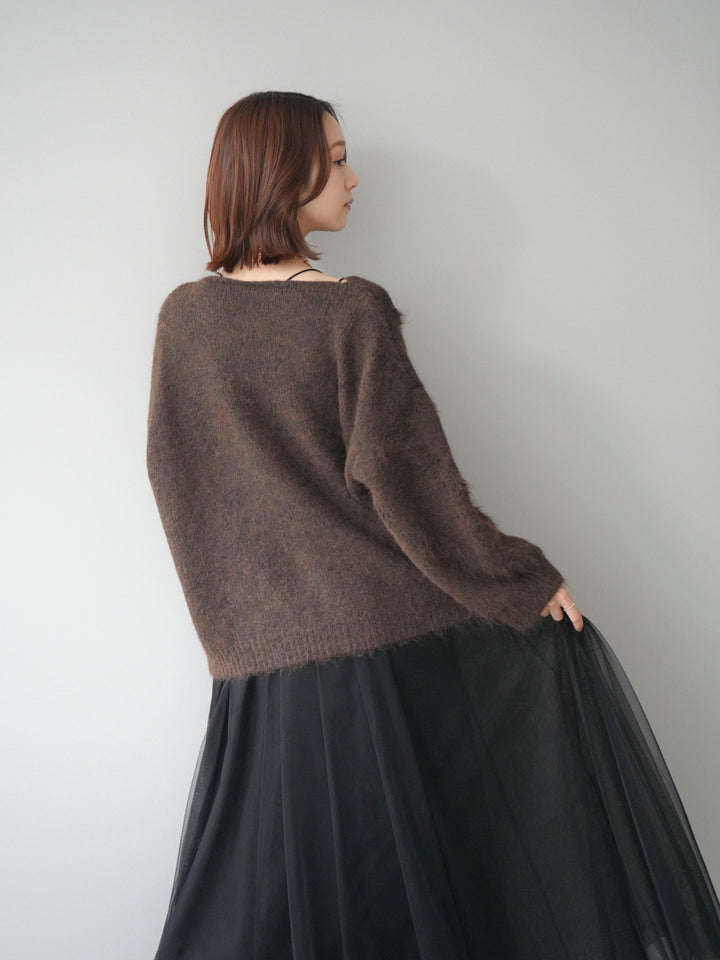 [予約]ブークレラインデザインニットプルオーバー/brown