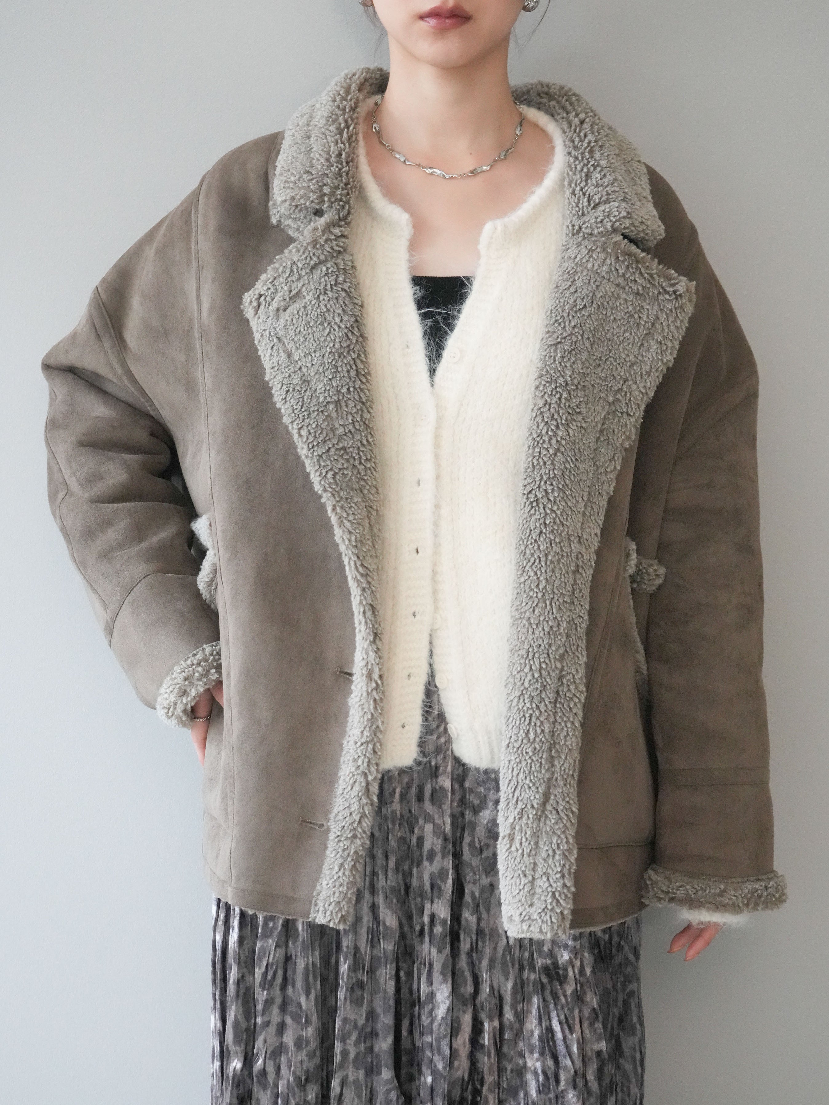 SET]ムートンボアジャケット+レオパードベロアワッシャーロング