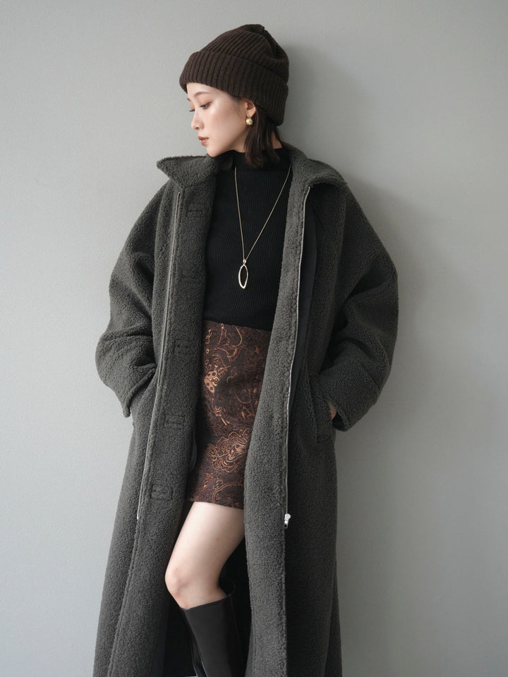 [予約]ボアxムートンロングコート/charcoal