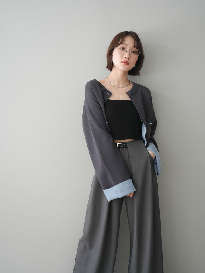 [予約]レーヨンポリダブルフェイスニットカーディガン/charcoal