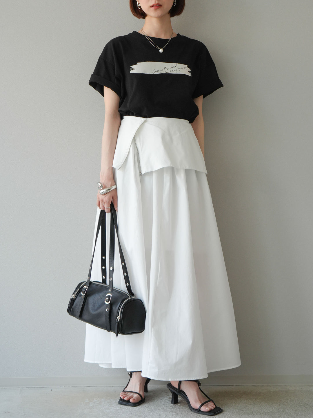 [予約]箔プリントTシャツ/ブラックシルバー