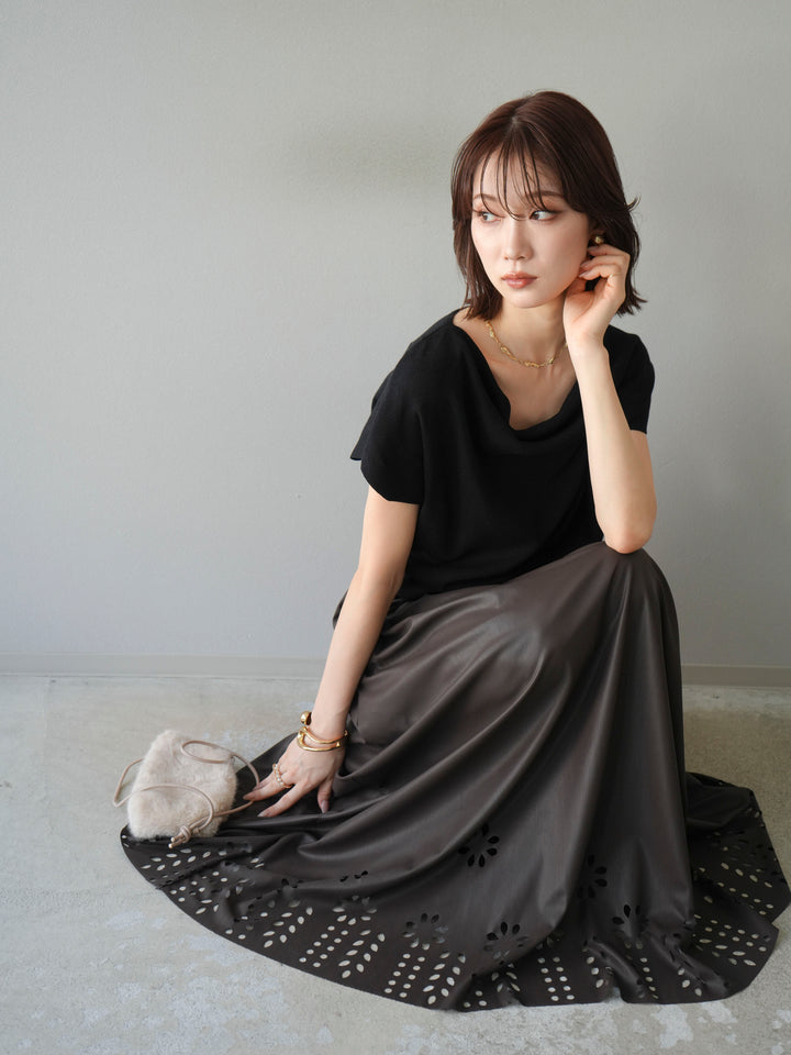 [予約]ドレープドルマンフレンチスリーブニットトップス/ブラック